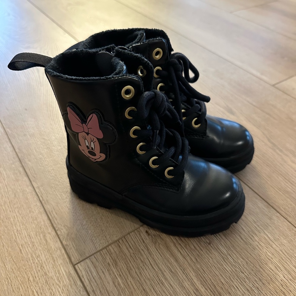 Disney Black Boots with Pink Minnie Design